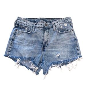 High Rise Medium Blue Women's Cut Off Denim Shorts Size 12